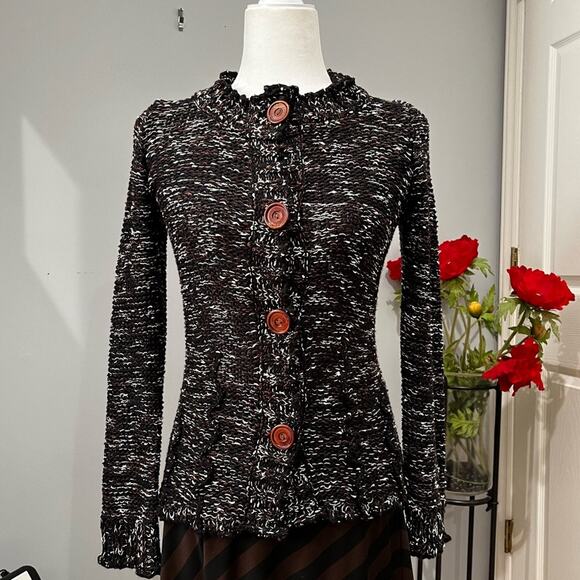 NEW BCBG Academia Flutter Collar Button Front Open Weave Knit Cardigan S NWOT - Picture 4 of 16